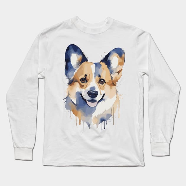 Corgi watercolor Long Sleeve T-Shirt by aceofspace